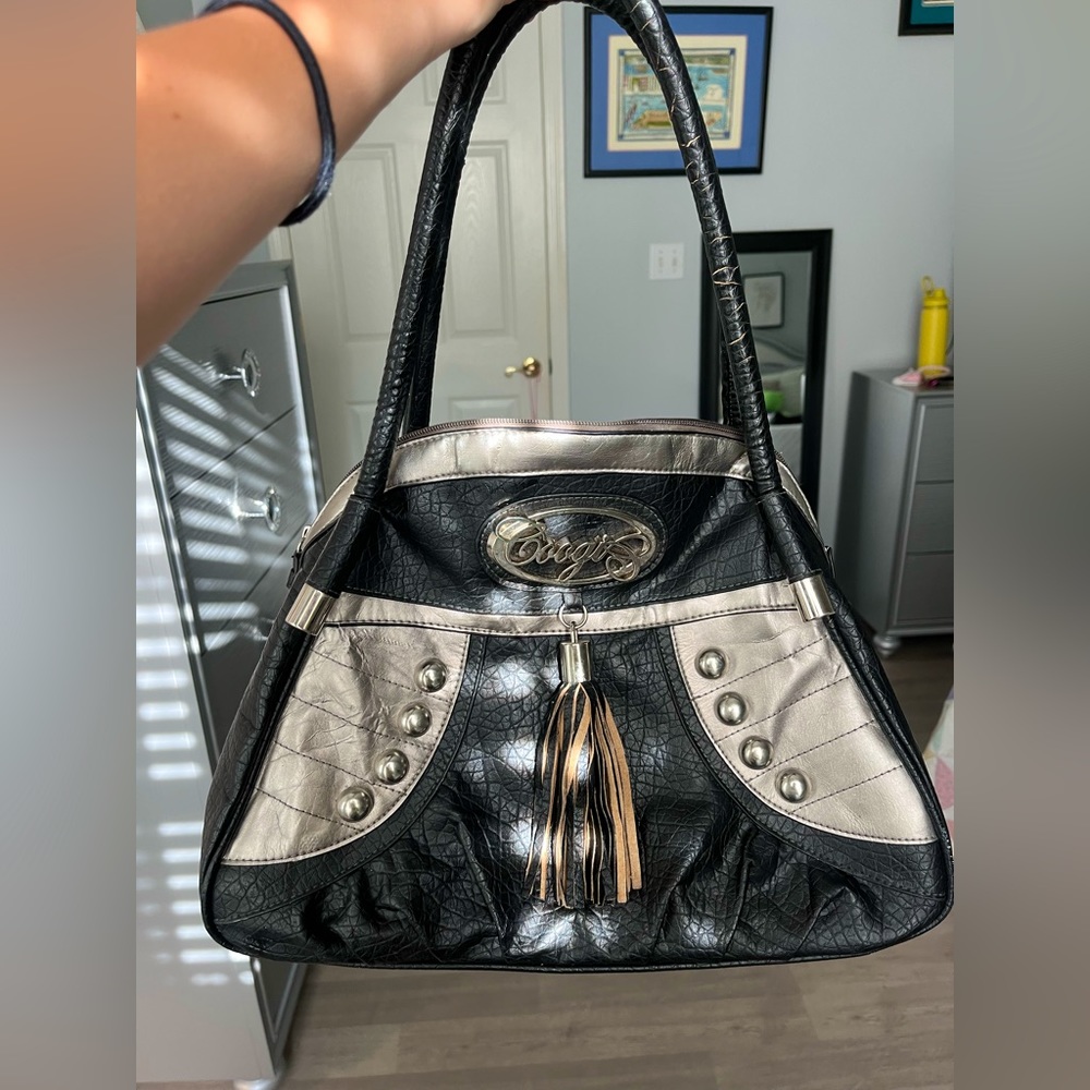 Coogi Large Studded Hobo Handbag in Black